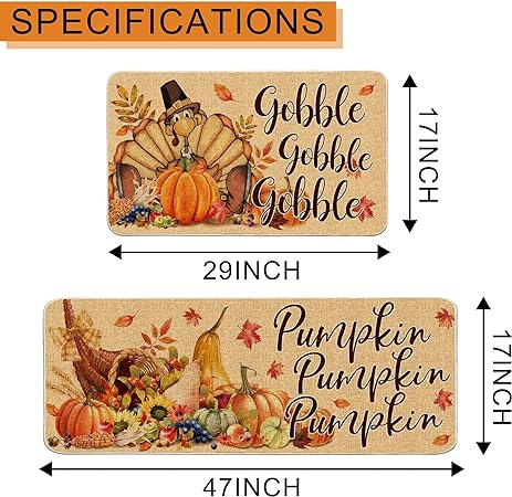 17x29 Inch, Turkey Orange Thanksgiving Fall Welcome Mats
