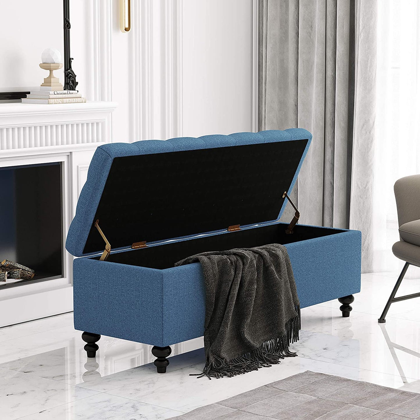 Ottoman with Storage, 51-inch Bench with Button-Tufted