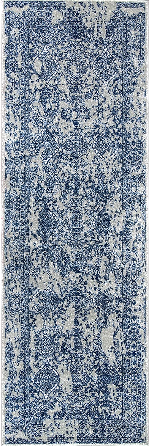 Faded Vintage Floral Damask Distressed Light Blue Soft Area Rug