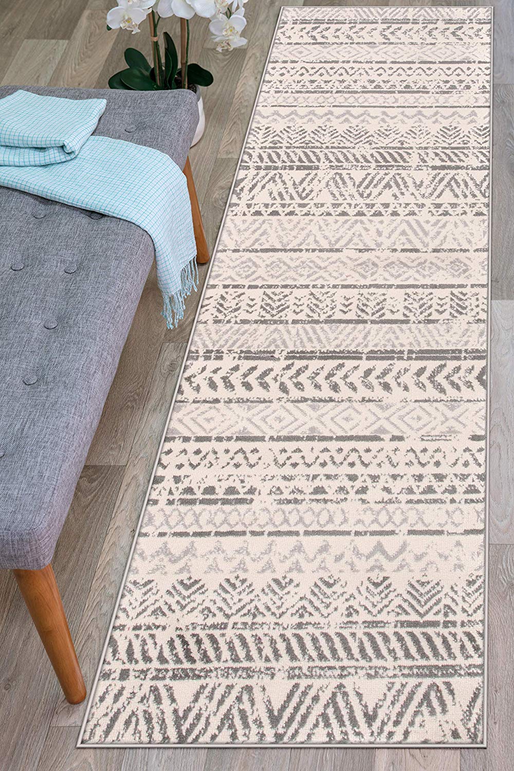 Geometric Pattern Ivory Gray Soft Area Rug