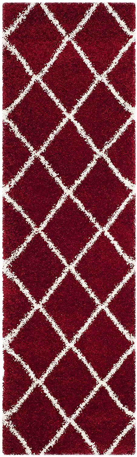 Diamond Trellis Red/Ivory Soft Plush Shag Area Rug 2-inch Thick