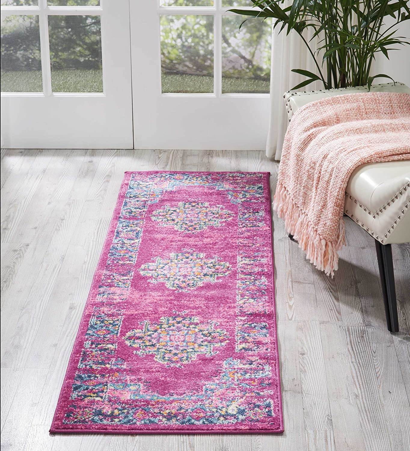 Medallion Distressed Blue Magenta Soft Area Rug