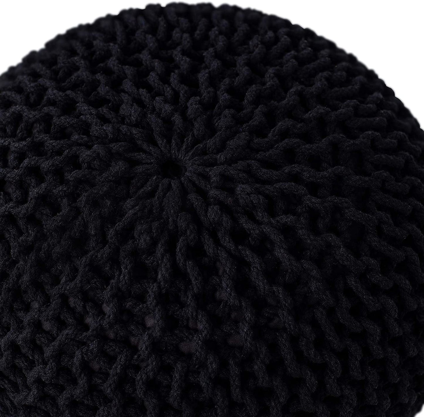 Round Pouf Foot Stool Ottoman - Knit Bean Bag Floor Chair - Cotton Braided Cord - Great for The Living Room, Bedroom and Kids Room - Small Furniture