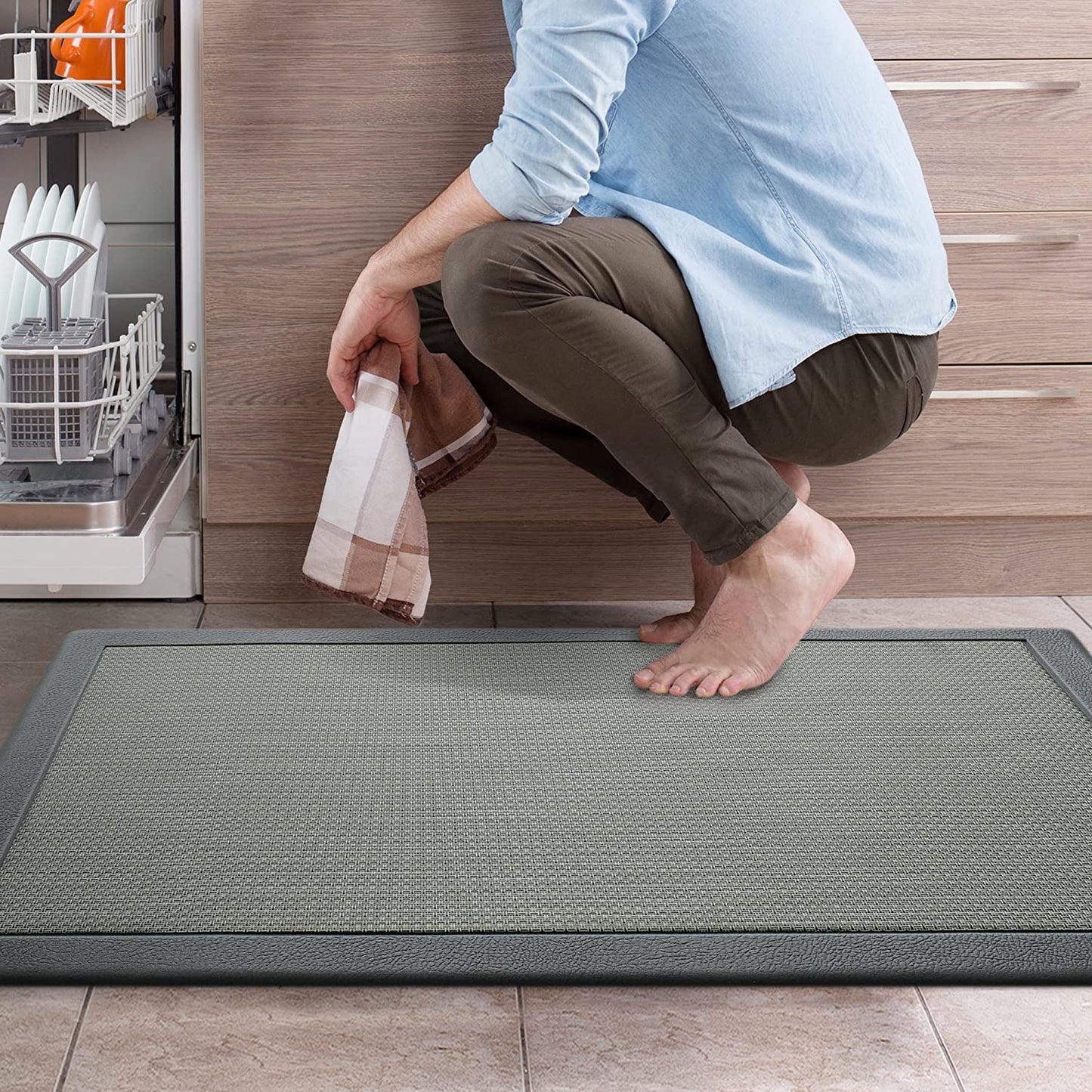 Ergonomic Anti Fatigue Workstation Memory Foam Mat in Stone 39"×20"×0.50" (L×W×H)