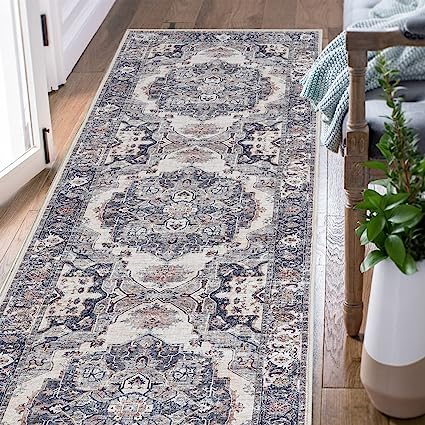 Indoor Floor Print Distressed Carpet Gray Multi Thin Area Rug