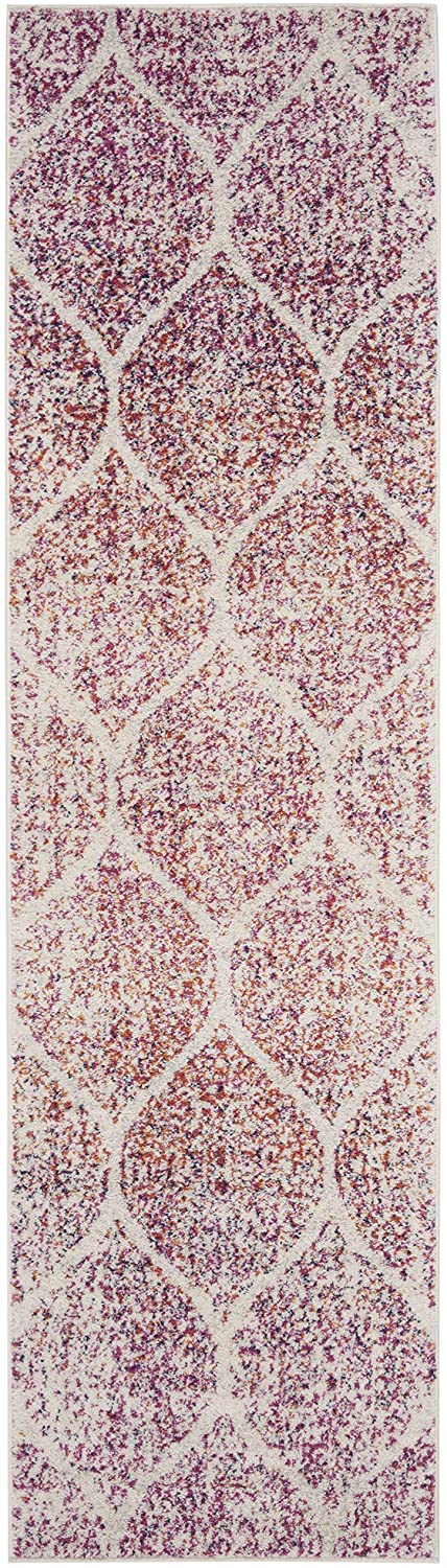 Geometric Trellis Distressed Cream/Fuchsia Soft Area Rug