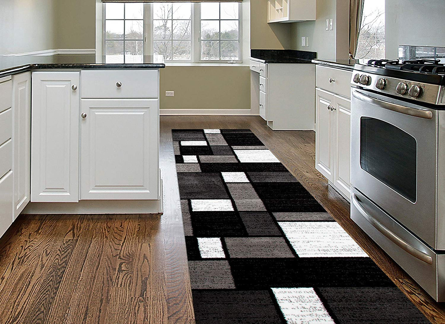 Box Pattern Gray/Grey Black White Area Rug