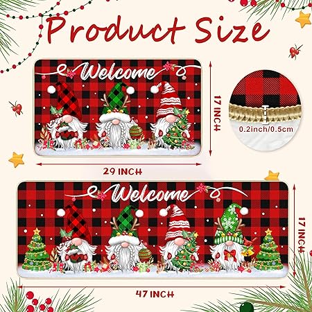 Set of 2 Waterproof Non-Slip Welcome Floor Mat Low-Profile Holiday Home Bathroom Decoration (17x29 17x47 Inch) (Pattern-01)