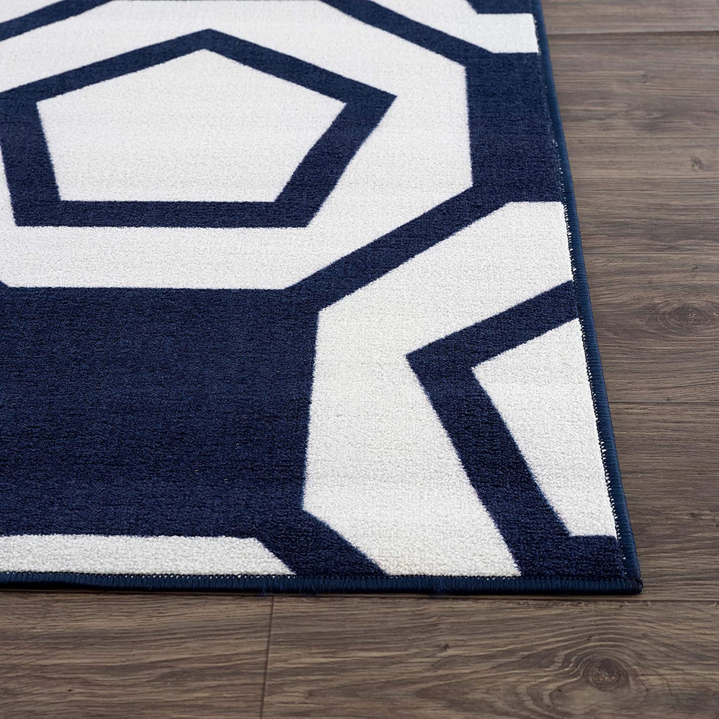 Modern Geometric Stripe Area Rug - Non Slip Navy