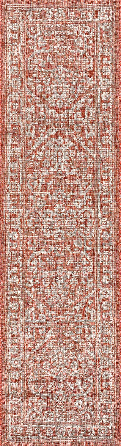 Malta Bohemian Medallion Textured Weave Indoor/Outdoor Red/Taupe Area Rug