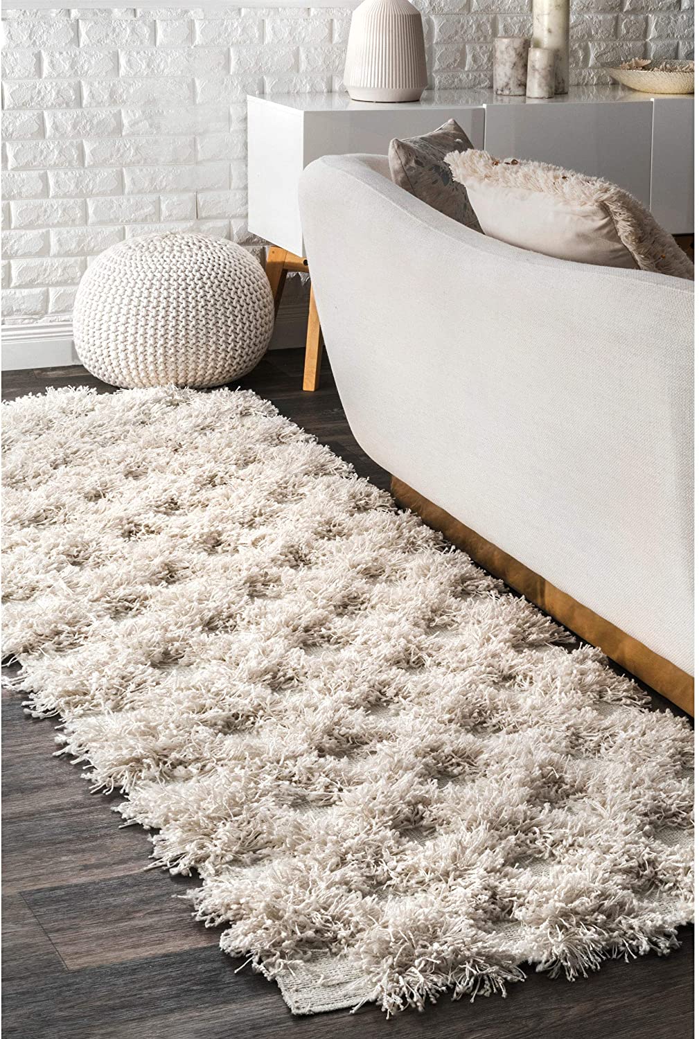 Diamond Trellis Shag Area Rug, Ivory