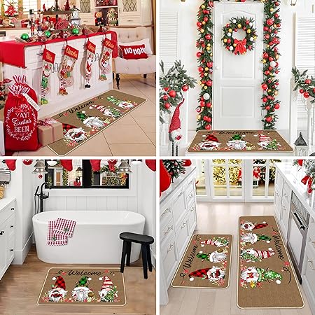 Set of 2 Waterproof Non-Slip Welcome Floor Mat Low-Profile Holiday Home Bathroom Decoration (17x29 17x47 Inch) (Pattern-01)