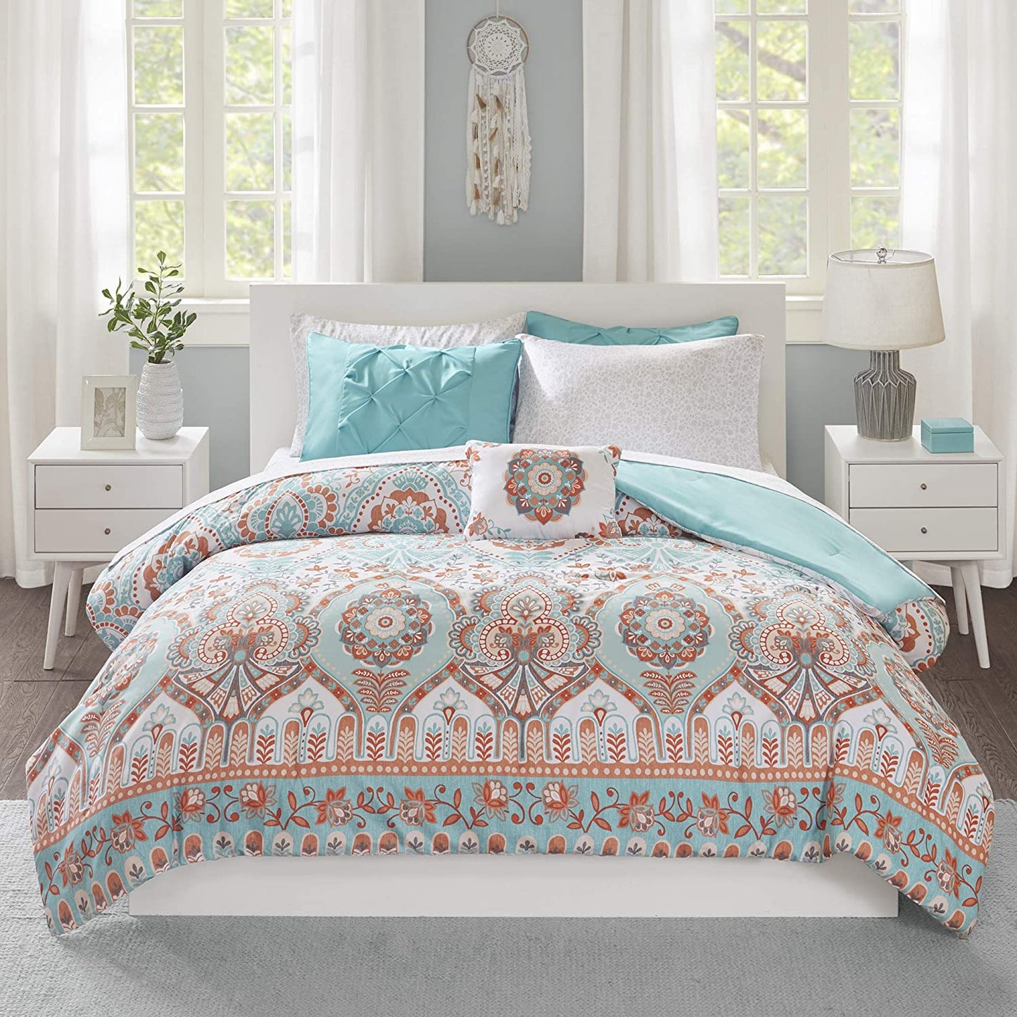 Complete Bag Casual Boho Comforter with Sheet Decorative Pillow, All Season Bedding Set