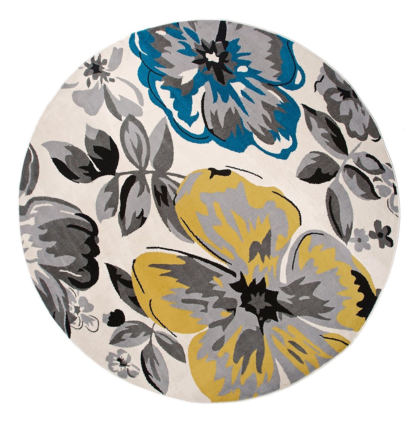 Floral Gray/Grey Yellow Blue Area Rug