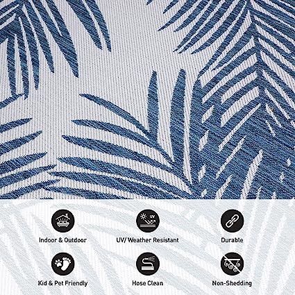 Contemporary Distressed Leaves Textured Flat Weave Easy Cleaning Outdoor Rugs