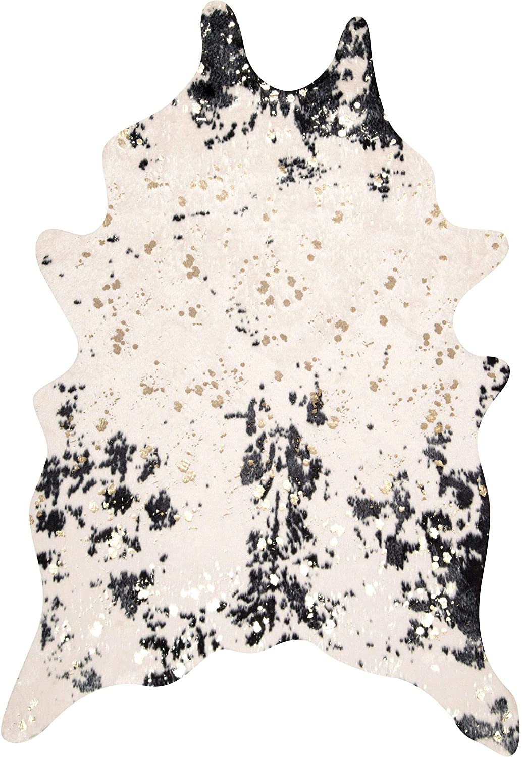 Faux Cowhide Shaped Soft Black Ivory Area Rug