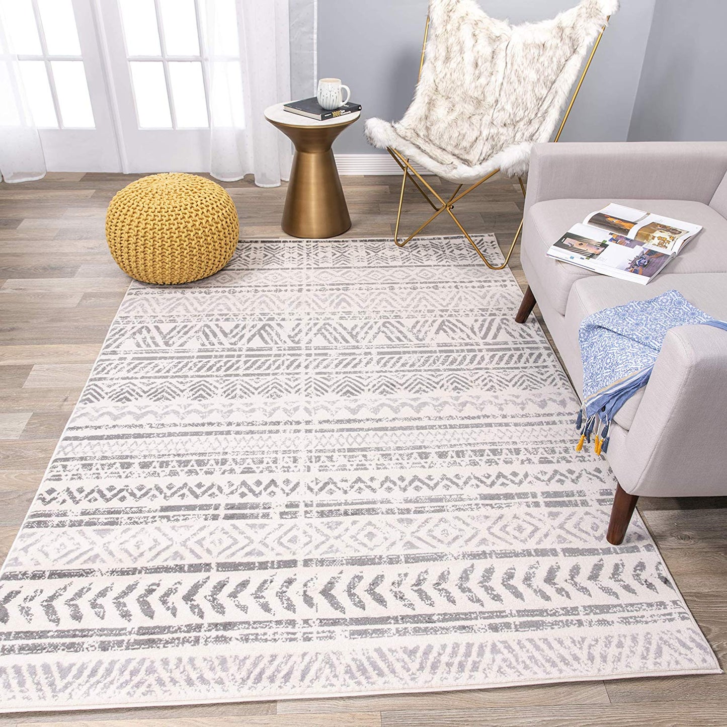 Geometric Pattern Ivory Gray Soft Area Rug