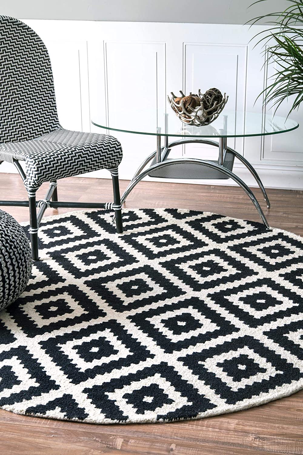 Geometric Black Contemporary Wool Area Rug