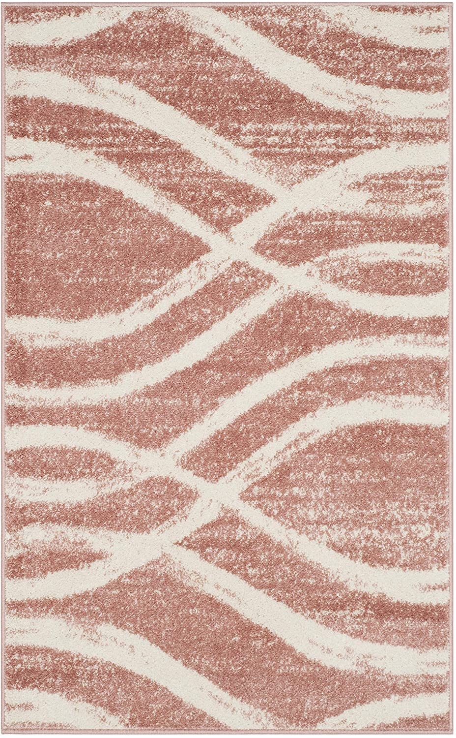 Modern Wave Distressed Soft Area Rug, Rose / Cream