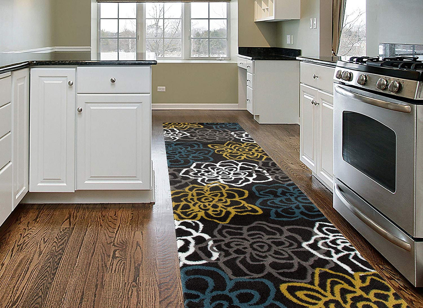 Floral Gray/Grey Yellow Blue Area Rug