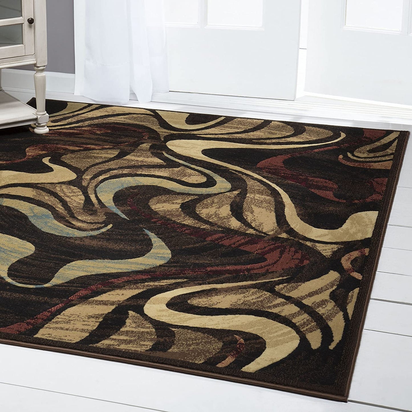 Contemporary Abstract Black Brown Beige Soft Area Rugs - Multiple Sizes