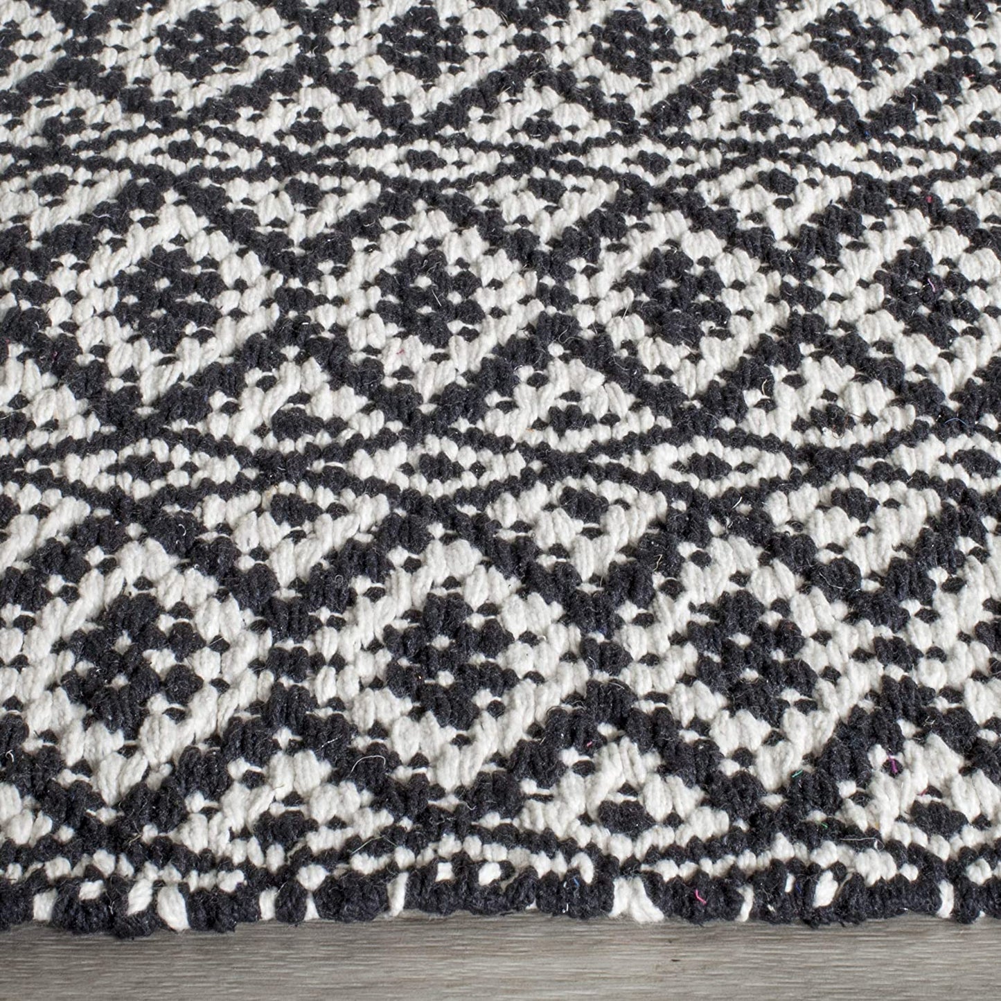 Handmade Cotton Rug, Ivory / Black