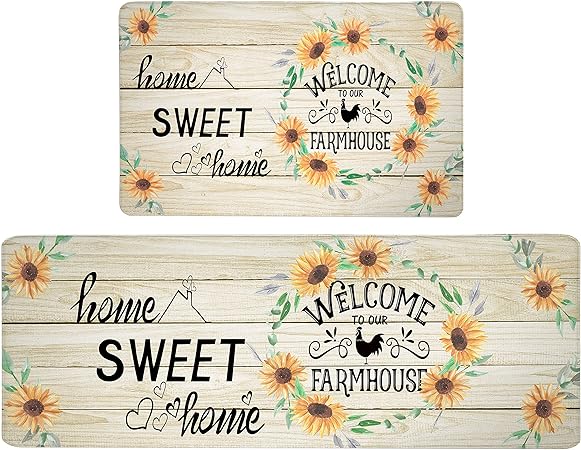 2 Pieces Anti-Fatigue Non-Slip Comfort Standing Kitchen Rugs 17.3x28+17.3x47 Black