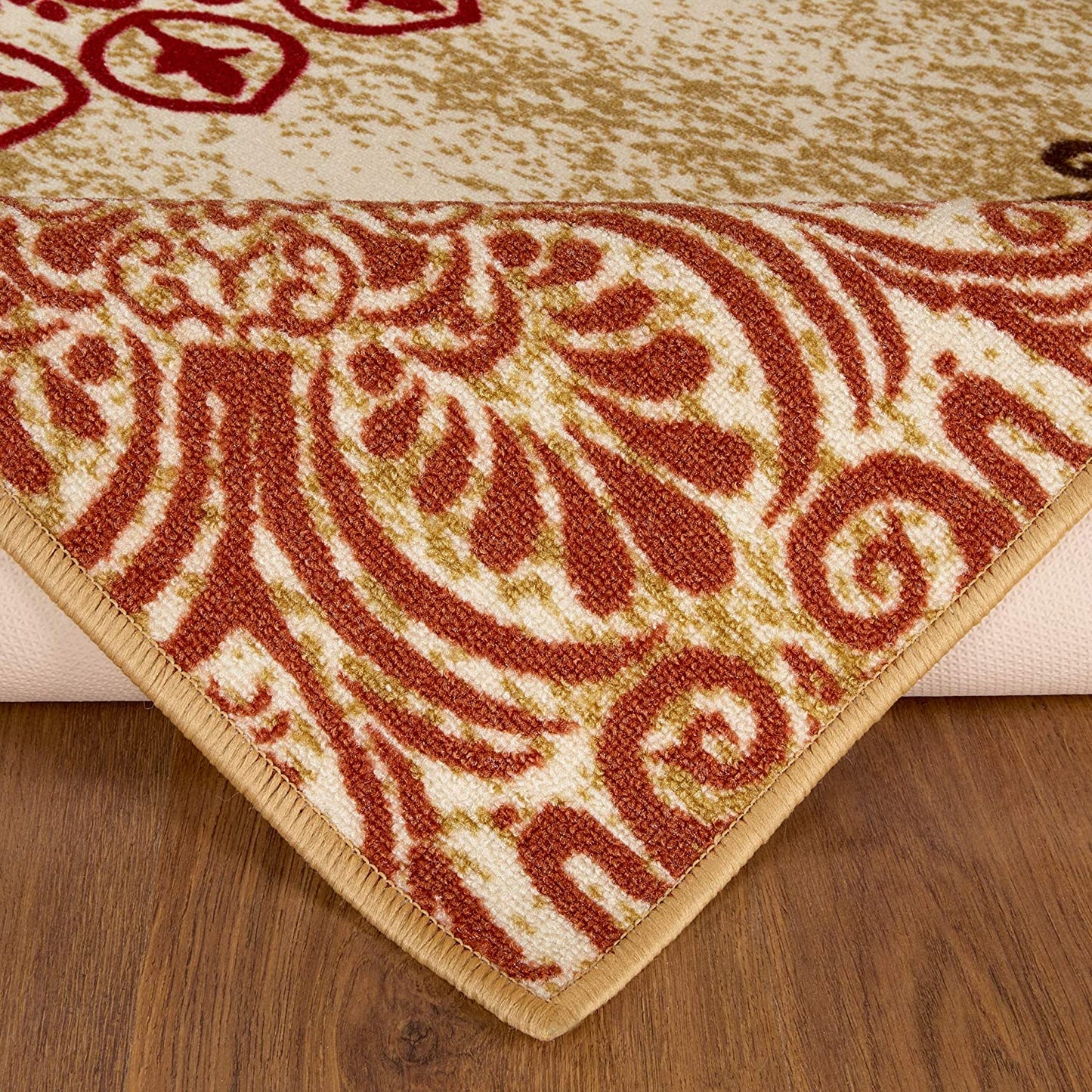 Modern Floral Non-Skid (Non-Slip) Low Profile Pile Rubber Backing Indoor Area Rugs Beige
