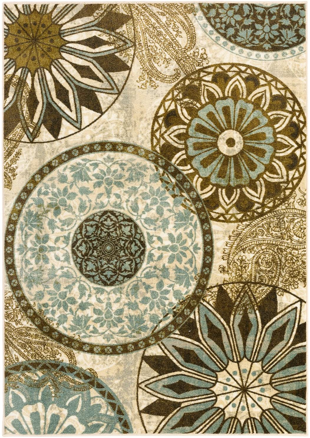 Medallion Area Rugs Blue Brown Light Multi-color