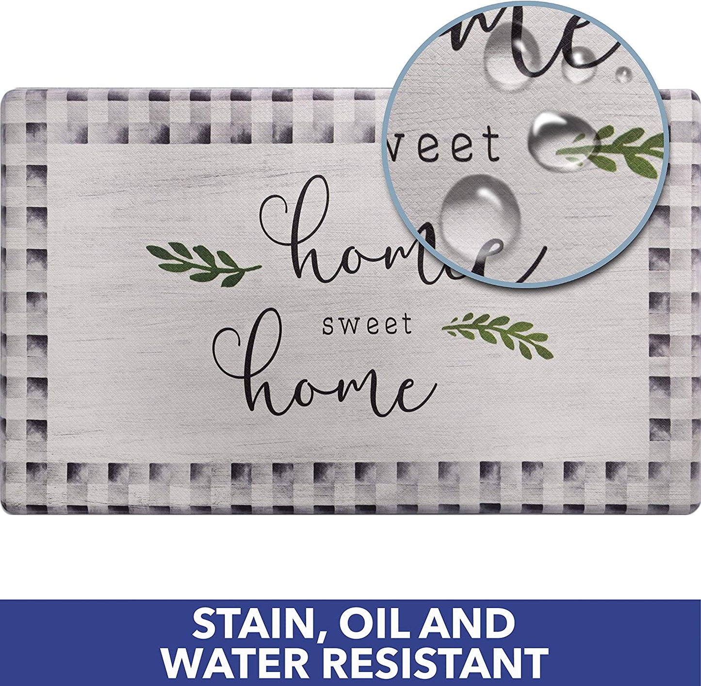 Cozy Living Anti Fatigue, Home Sweet Home Themed Cushioned, Non Slip, Easy Wipe Clean, 1/2 Inch Thick , Kitchen Runner Rug Mat - 18" x 30", Grey
