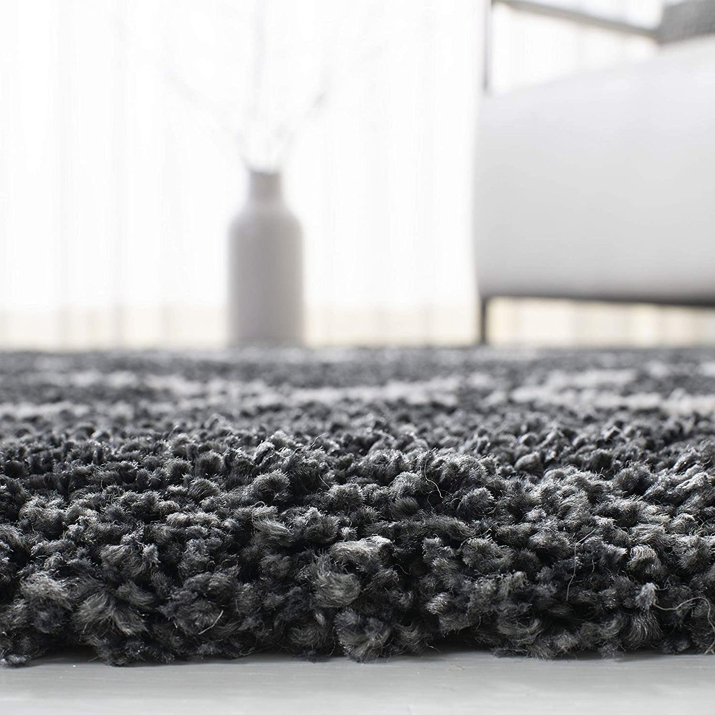 Diamond Trellis Dark Grey/Ivory Soft Plush Shag Area Rug 2-inch Thick