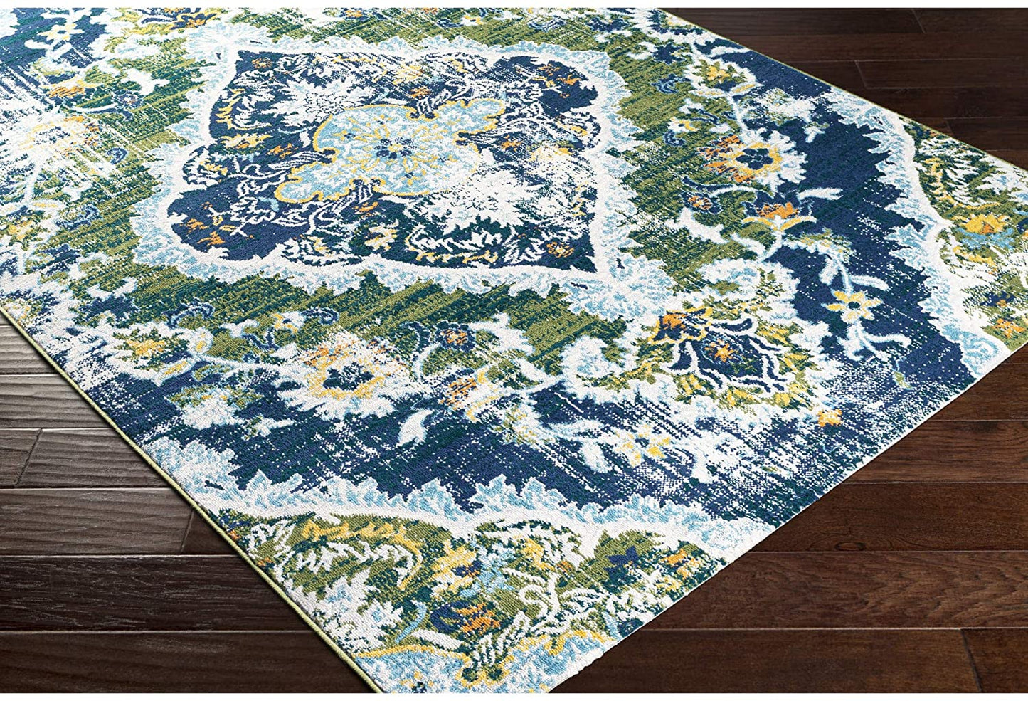 Antioch Bohemian Medallion Area Rug, Dark Green/Navy