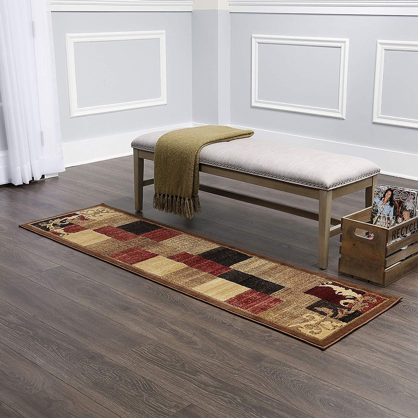 Contemporary Floral Brown Red Soft Area Rugs