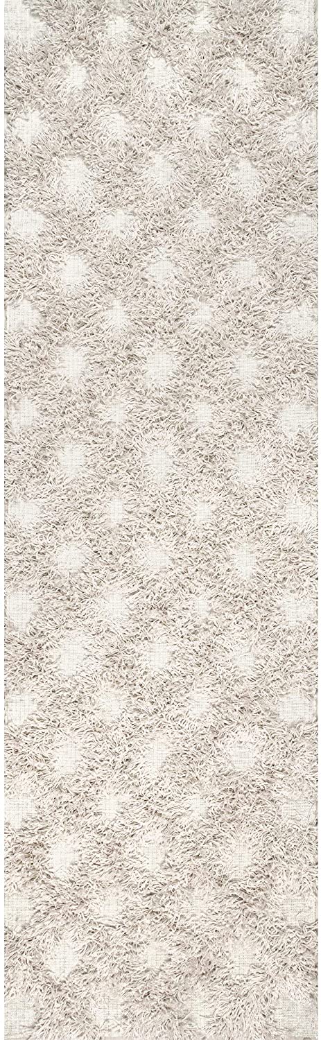 Diamond Trellis Shag Area Rug, Ivory