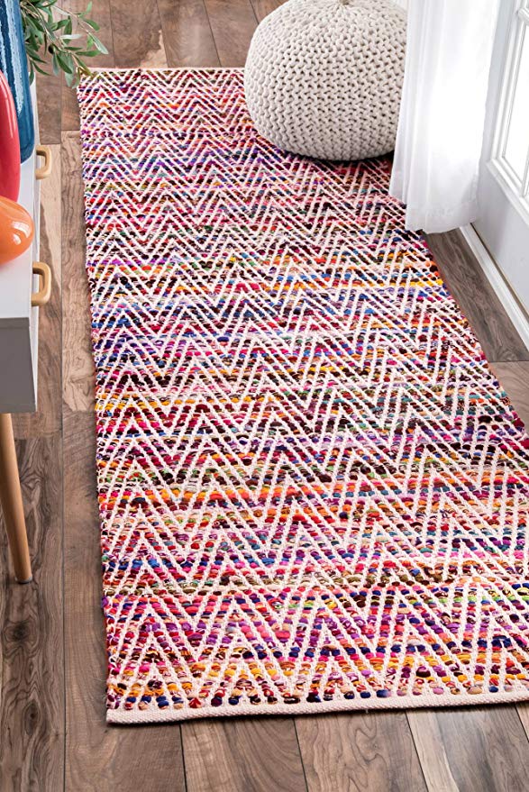 Handwoven Chevron Pattern Soft Magenta Texture Area Rug