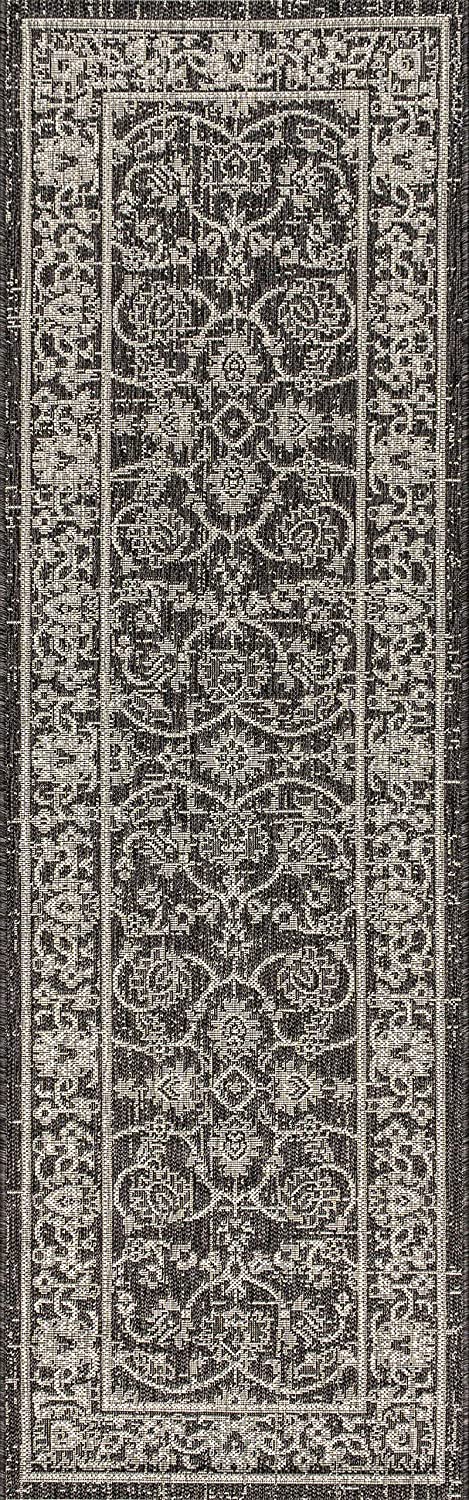 Palazzo Vine Border Textured Weave Indoor /Outdoor Area Rugs Black/Gray