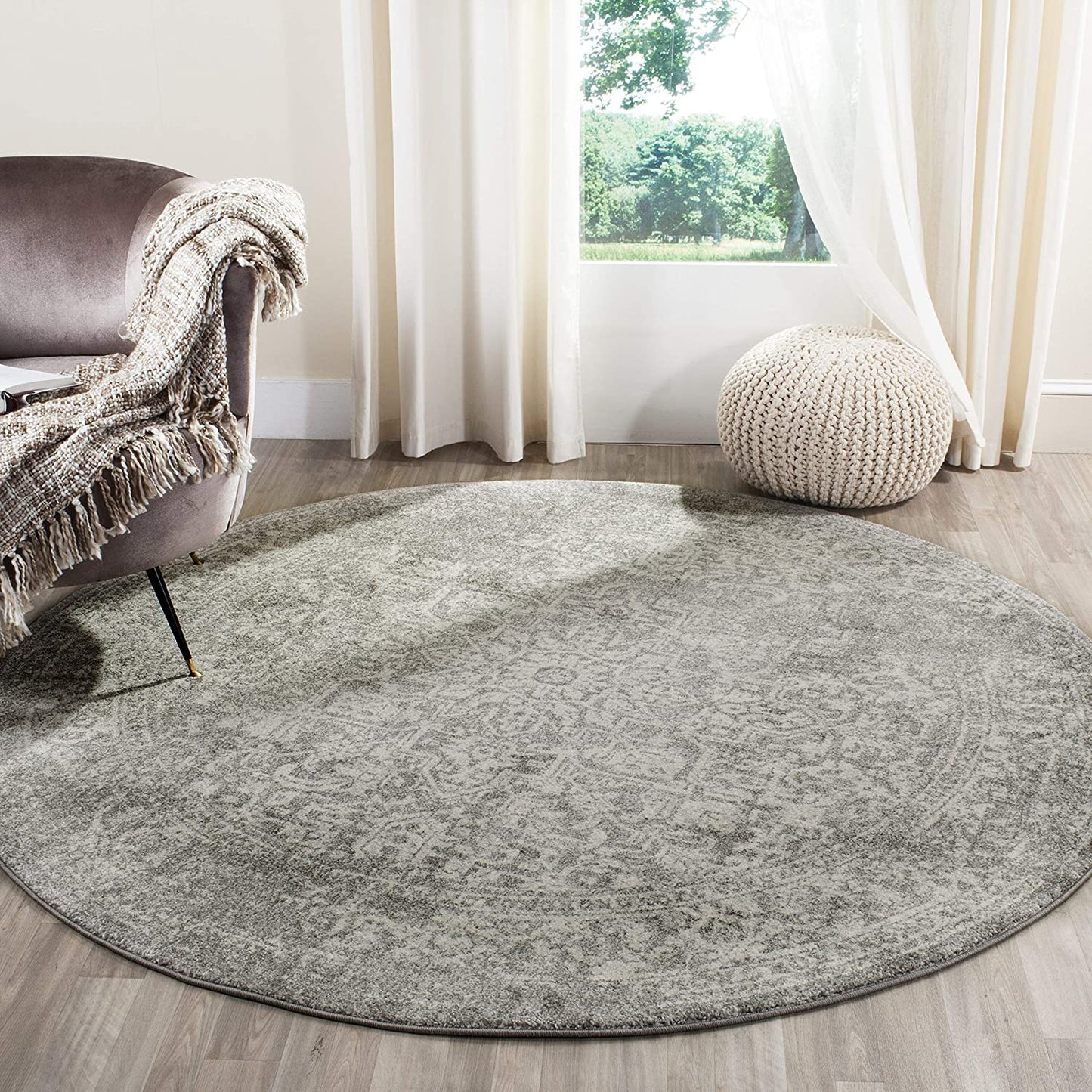 Vintage Oriental Silver and Ivory Square Area Rug