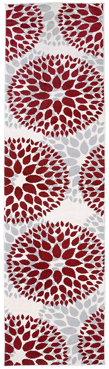 Floral Gray/Grey Red Area Rug