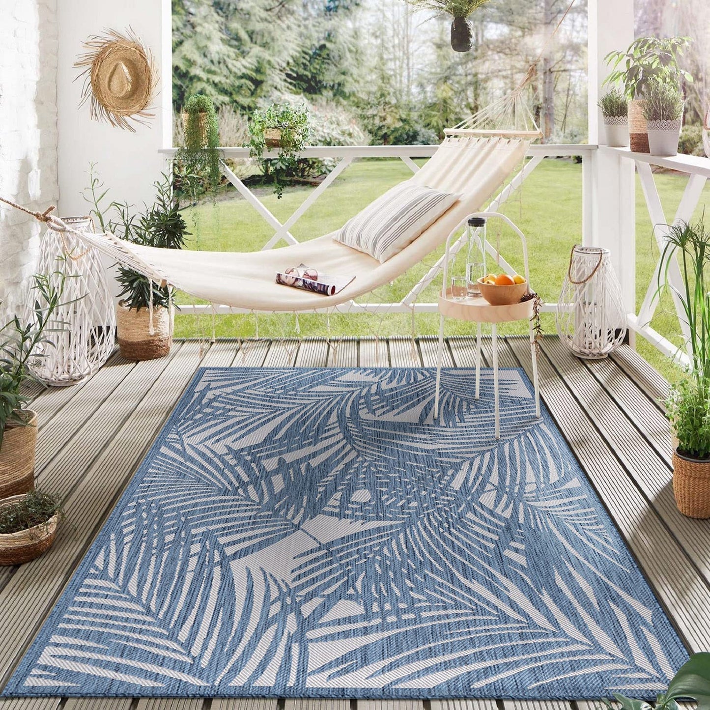 Contemporary Palm Leaf Flat Weave Rugs for Indoor/Outdoor