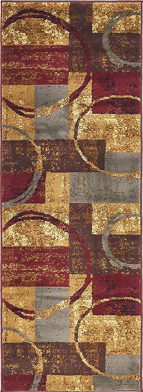 Modern Circles Rustic Warm Multi Soft Area Rug