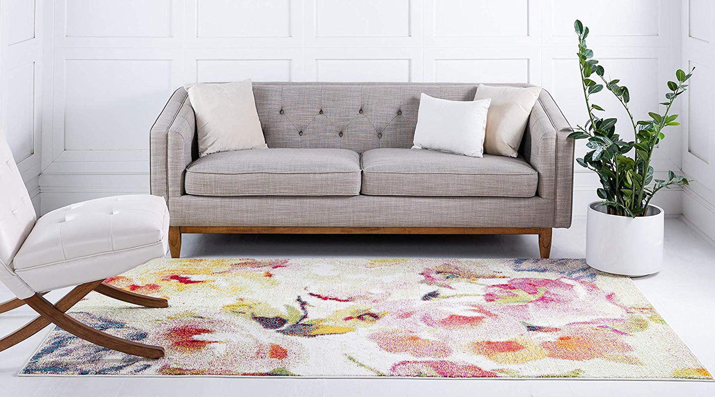 Modern Floral Ivory Multi-color Area Rugs