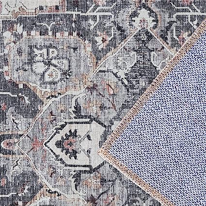 Indoor Floor Print Distressed Carpet Gray Multi Thin Area Rug