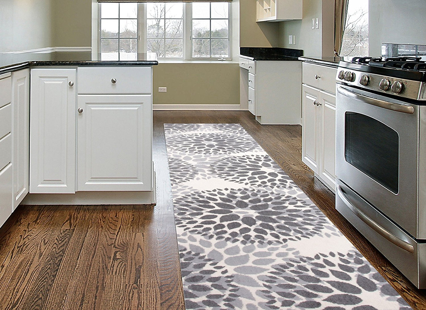 Floral Gray/Grey Off-white Area Rug