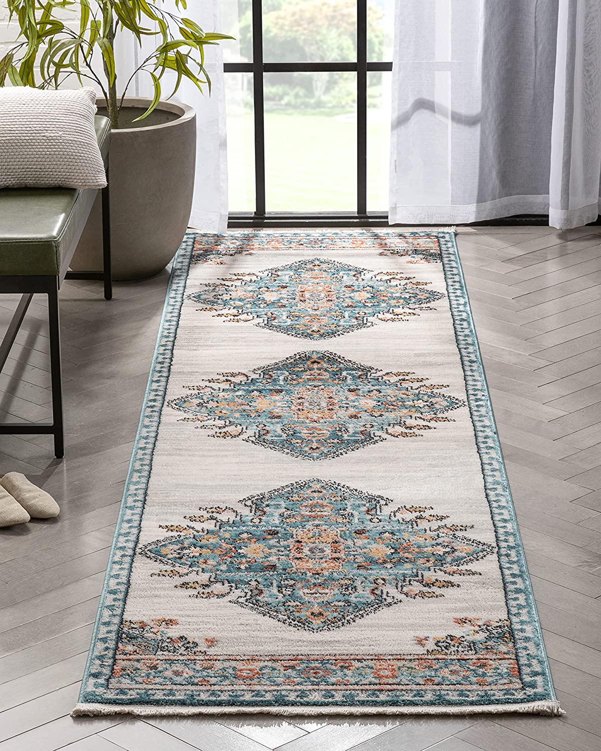Estin Multi Blue Ivory Vintage Distressed Boho Soft Area Rug