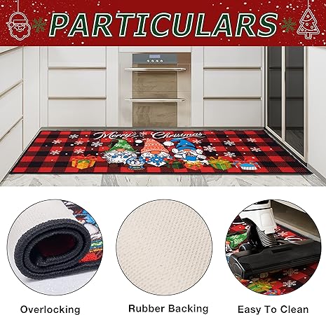 Christmas Kitchen Rug Mat Set 2023 New Non Slip Decorative Home Joy Black Soft Floor Mat, 28"x17" & 46”x17