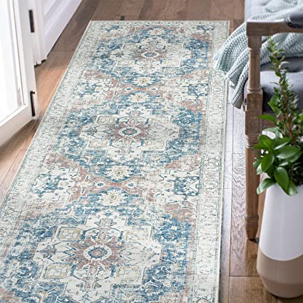 Indoor Floor Print Distressed Carpet Gray Multi Thin Area Rug