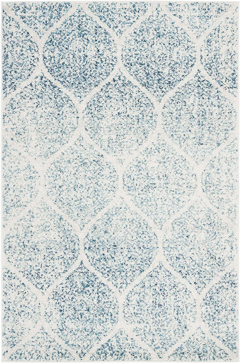 Geometric Trellis Distressed Cream/Turquoise Soft Area Rug