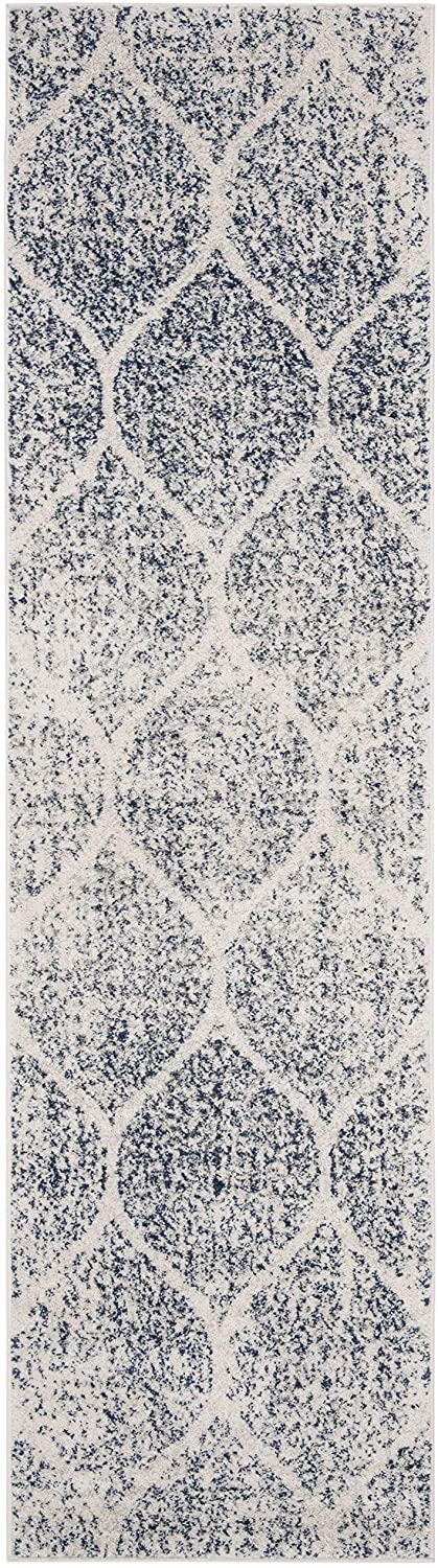 Geometric Trellis Distressed Cream Royal Blue Soft Area Rug