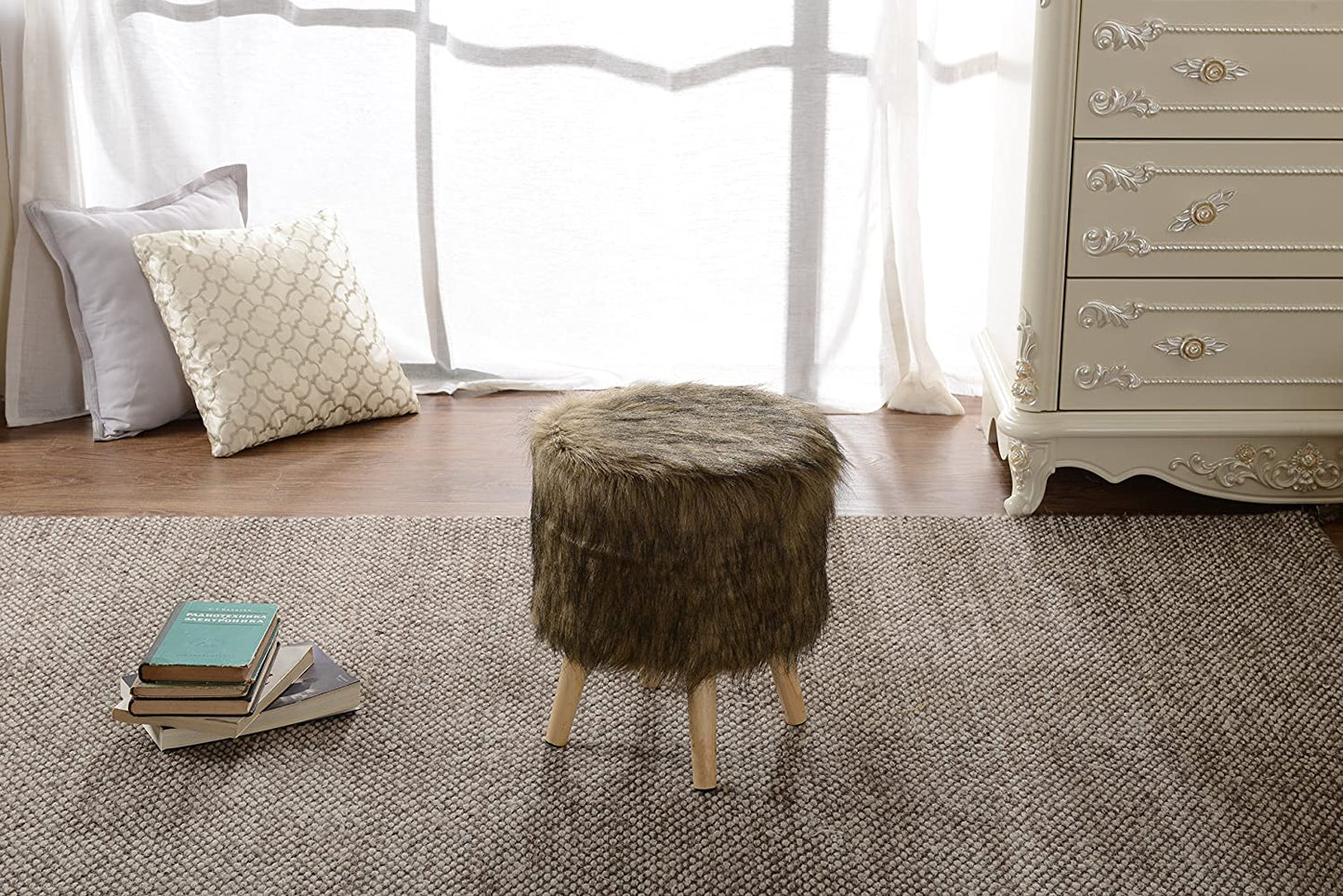 13" Round Ottoman | Super Soft Decorative Brown