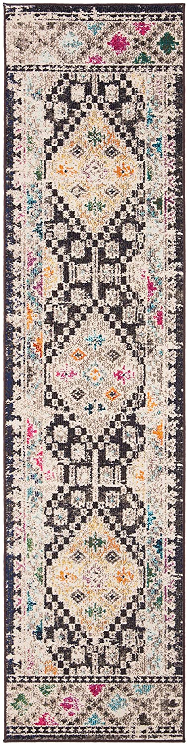 Boho Diamond Distressed Area Rug, Black / Yellow